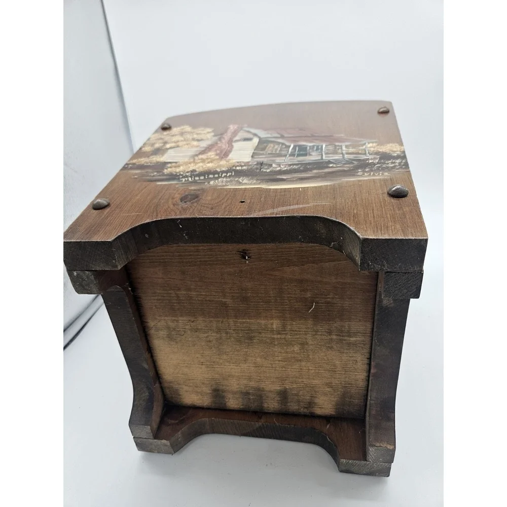 Handpainted Heavy Wooden Wastebasket / Storage Box